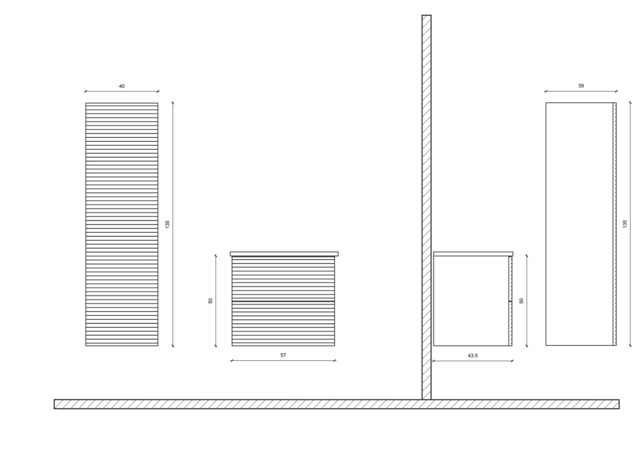 Wastafelonderkast Ribbelfront Elite Walnoot 60cm Greeploos lades met horizontale reliëf