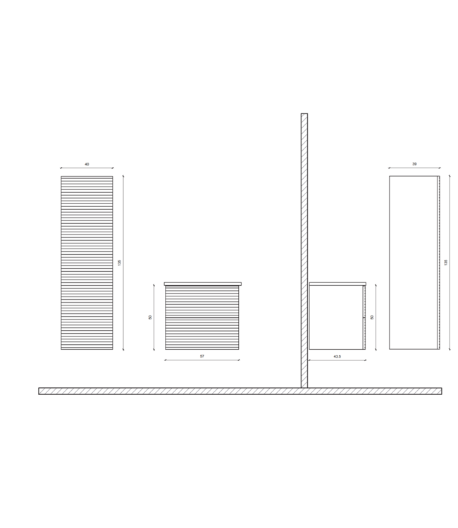 Wastafelonderkast Ribbelfront Elite Walnoot 60cm Greeploos lades met horizontale reliëf