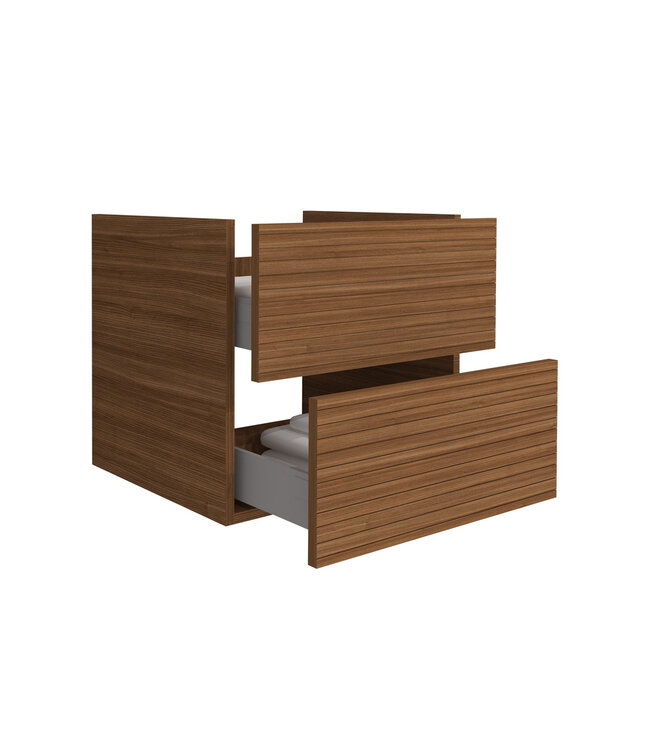 ALONI Wastafelonderkast Ribbelfront Elite Walnoot 60cm Greeploos lades met horizontale reliëf