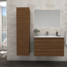 Wastafelonderkast Ribbelfront Elite Walnoot 60cm Greeploos lades met horizontale reliëf