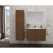 Wastafelonderkast Ribbelfront Elite Walnoot 60cm Greeploos lades met horizontale reliëf