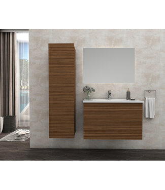 ALONI Wastafelonderkast Ribbelfront Elite Walnoot 60cm Greeploos lades met horizontale reliëf