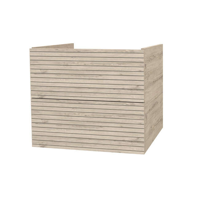 Wastafelonderkast Ribbelfront Elite Licht Hout 60cm Greeploos lades met horizontale reliëf Wastafelonderkast Ribbelfront Elite Licht Hout 60cm Greeploos lades met horizontale reliëf