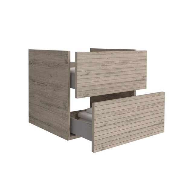 Wastafelonderkast Ribbelfront Elite Licht Hout 60cm Greeploos lades met horizontale reliëf Wastafelonderkast Ribbelfront Elite Licht Hout 60cm Greeploos lades met horizontale reliëf
