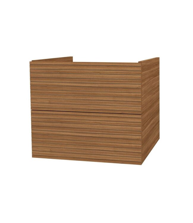 Wastafelonderkast Ribbelfront Elite Mat Wit 60cm Greeploos lades met horizontale reliëf