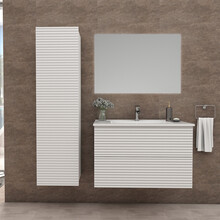 Wastafelonderkast Ribbelfront Elite Mat Wit 60cm Greeploos lades met horizontale reliëf