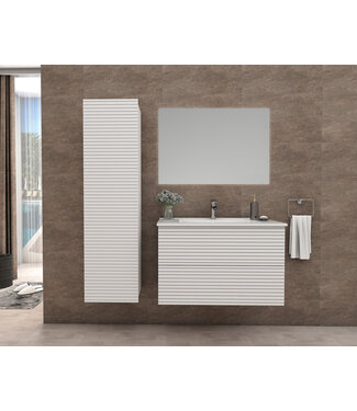 ALONI Wastafelonderkast Ribbelfront Elite Mat Wit 60cm Greeploos lades met horizontale reliëf