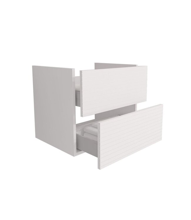 Wastafelonderkast Ribbelfront Elite Mat Wit 60cm Greeploos lades met horizontale reliëf