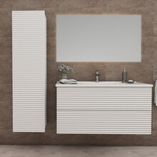 Wastafelonderkast Ribbelfront Elite Mat Wit 80cm Greeploos lades met horizontale reliëf