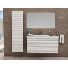 Wastafelonderkast Ribbelfront Elite Mat Wit 80cm Greeploos lades met horizontale reliëf