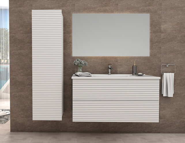 Wastafelonderkast Ribbelfront Elite Mat Wit 80cm Greeploos lades met horizontale reliëf Wastafelonderkast Ribbelfront Elite Mat Wit 80cm Greeploos lades met horizontale reliëf