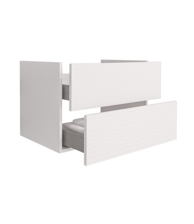 ALONI Wastafelonderkast Ribbelfront Elite Mat Wit 80cm Greeploos lades met horizontale reliëf