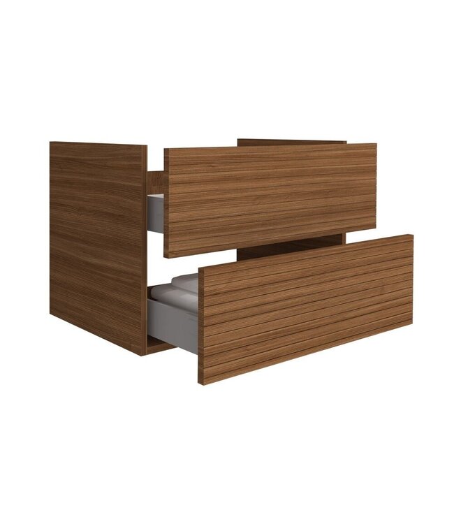 ALONI Wastafelonderkast Ribbelfront Elite Walnoot 80cm Greeploos lades met horizontale reliëf