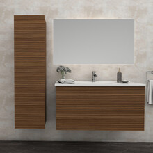 Wastafelonderkast Ribbelfront Elite Walnoot 80cm Greeploos lades met horizontale reliëf