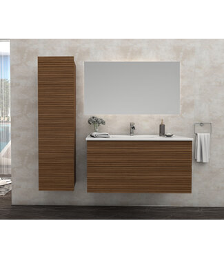 ALONI Wastafelonderkast Ribbelfront Elite Walnoot 80cm Greeploos lades met horizontale reliëf
