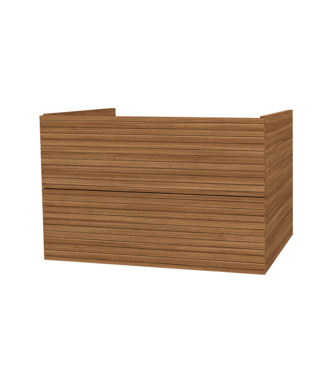 Wastafelonderkast Ribbelfront Elite Licht Hout 80cm Greeploos lades met horizontale reliëf