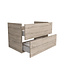 Wastafelonderkast Ribbelfront Elite Licht Hout 80cm Greeploos lades met horizontale reliëf