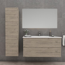 Wastafelonderkast Ribbelfront Elite Licht Hout 80cm Greeploos lades met horizontale reliëf