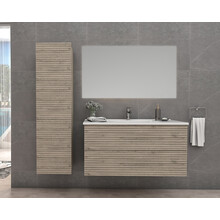 Wastafelonderkast Ribbelfront Elite Licht Hout 80cm Greeploos lades met horizontale reliëf