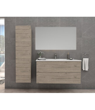 ALONI Wastafelonderkast Ribbelfront Elite Licht Hout 80cm Greeploos lades met horizontale reliëf