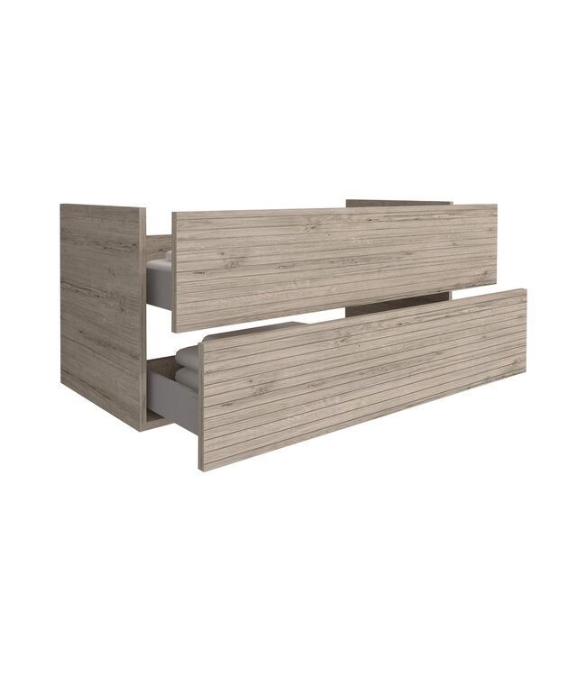 Wastafelonderkast Ribbelfront Elite Licht Hout 120cm Greeploos lades met horizontale reliëf