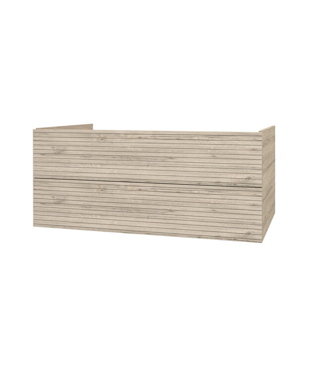 ALONI Wastafelonderkast Ribbelfront Elite Walnoot 120cm Greeploos lades met horizontale reliëf