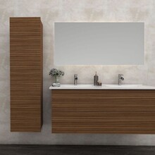 Wastafelonderkast Ribbelfront Elite Walnoot 120cm Greeploos lades met horizontale reliëf