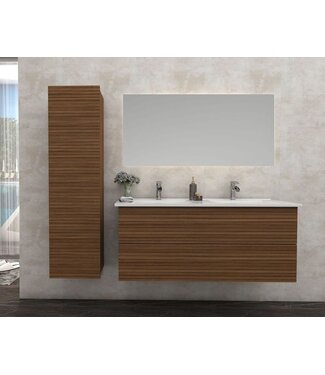 ALONI Wastafelonderkast Ribbelfront Elite Walnoot 120cm Greeploos lades met horizontale reliëf
