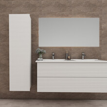 Wastafelonderkast Ribbelfront Elite Mat Wit 120cm Greeploos lades met horizontale reliëf