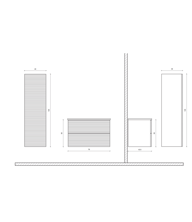 Badkamerkast Ribbelfront Elite Licht Hout 135cm 2 Greeploos deuren Softclose