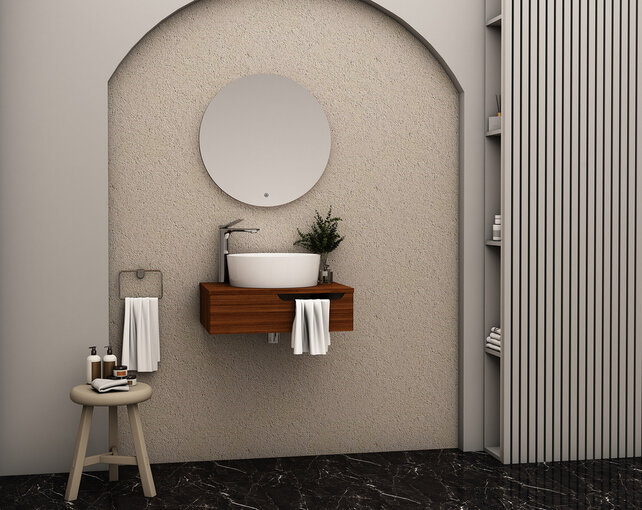 Badkamermeubel 60cm Felix Walnoot met Handdoekuitsparing