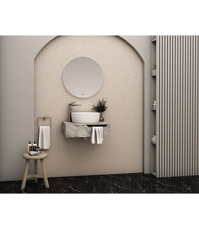 ALONI Badkamermeubel 60cm Felix Grijs Marmerlook met Handdoekuitsparing