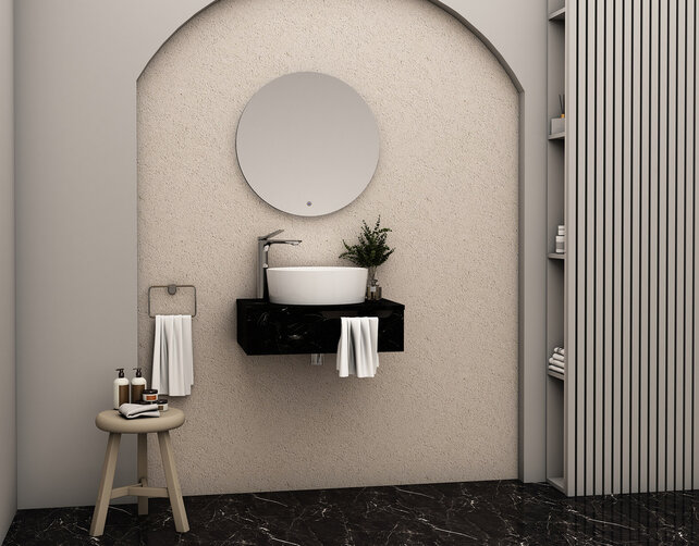 Badkamermeubel 60cm Felix Zwart Marmerlook met Handdoekuitsparing