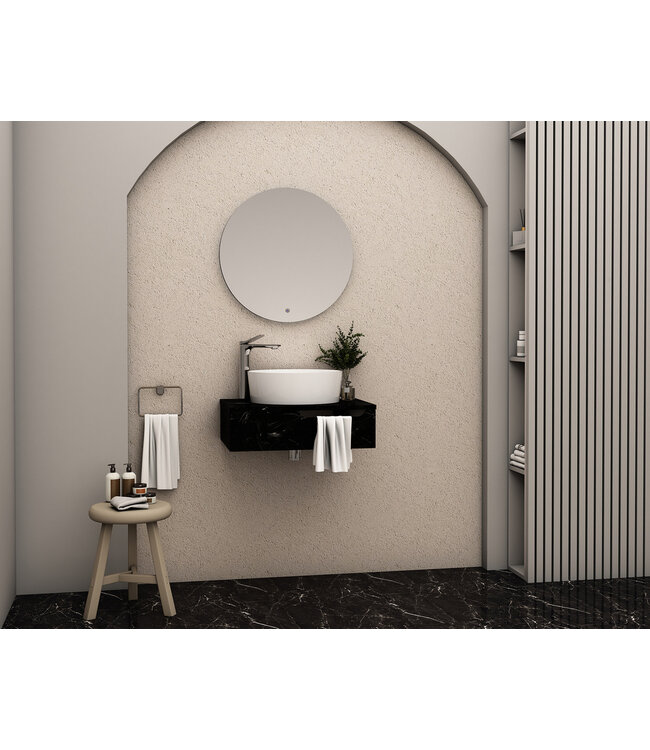 Badkamermeubel 60cm Felix Zwart Marmerlook met Handdoekuitsparing