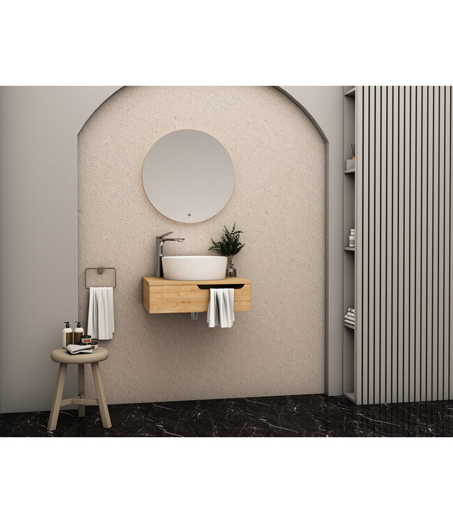 Badkamermeubel 60cm Felix Mat Eiken Safier met Handdoekuitsparing