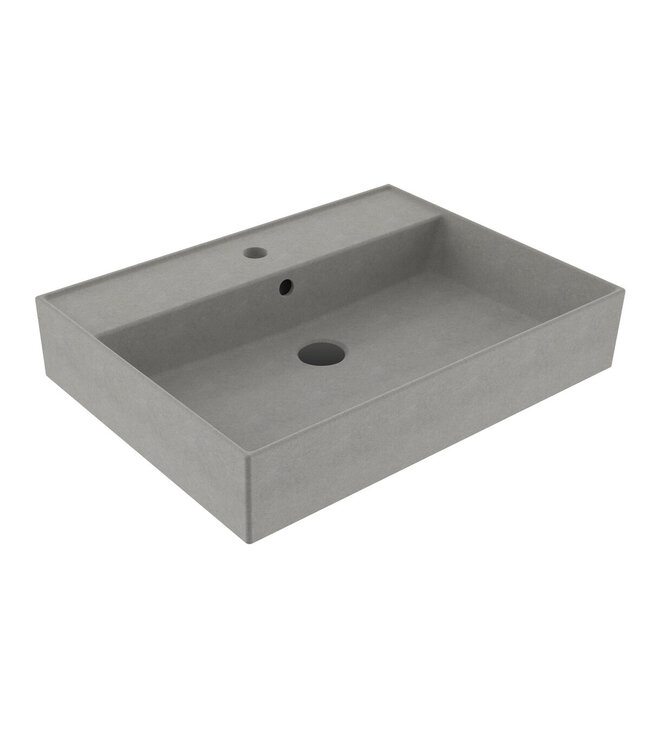 Wastafel 60 cm Edge Mat Beton Grijs zonder kraangat Keramiek ronde overloop