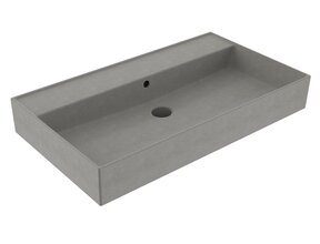 Wastafel 80 cm Edge Mat Beton Grijs zonder kraangat Keramiek ronde overloop