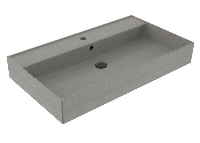 Wastafel 80 cm Edge Mat Beton Grijs zonder kraangat Keramiek ronde overloop