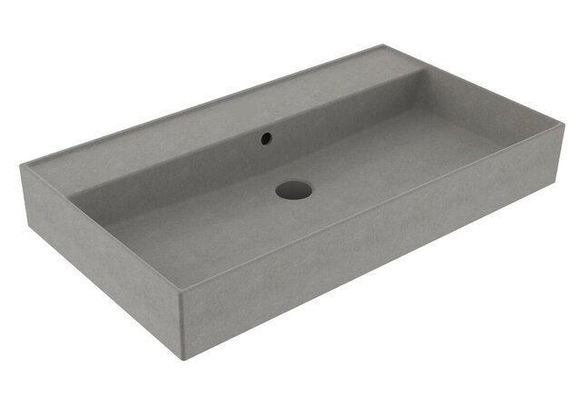 Wastafel 80 cm Edge Mat Beton Grijs met kraangat Keramiek ronde overloop