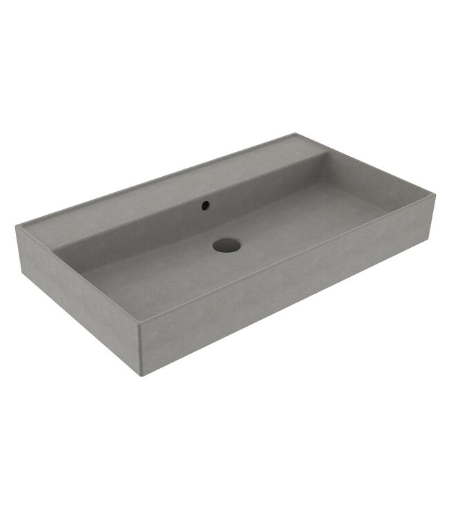 Wastafel 80 cm Edge Mat Beton Grijs met kraangat Keramiek ronde overloop