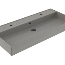 Wastafel 100 cm Edge Mat Beton Grijs met 2 kraangaten Keramiek ronde overloop