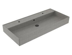 Wastafel 100 cm Edge Mat Beton Grijs met 2 kraangaten Keramiek ronde overloop