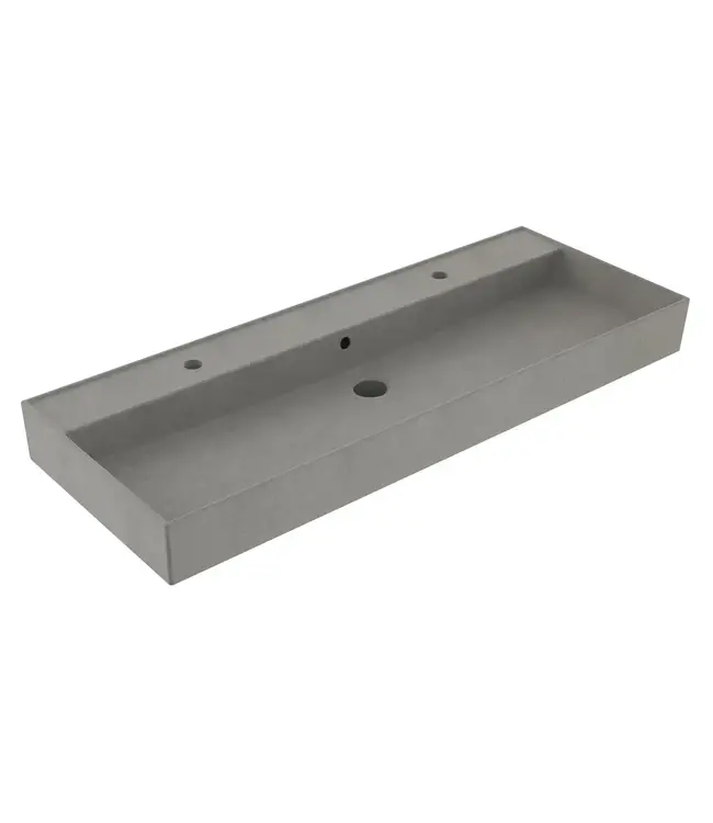 Wastafel 120 cm Edge Mat Beton Grijs enkel bak zonder kraangat Keramiek ronde overloop