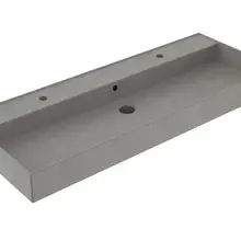 Wastafel 120 cm Edge Mat Beton Grijs enkel bak met 2 kraangaten Keramiek ronde overloop