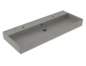 Wastafel 120 cm Edge Mat Beton Grijs enkel bak met 2 kraangaten Keramiek ronde overloop