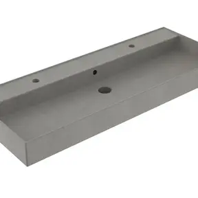 Wastafel 120 cm Edge Mat Beton Grijs enkel bak met 2 kraangaten Keramiek ronde overloop