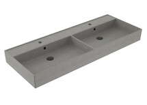 Wastafel 120 cm Edge Mat Beton Grijs dubbele wasbak met 2 kraangaten Keramiek ronde overloop