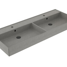 Wastafel 120 cm Edge Mat Beton Grijs dubbele wasbak met 2 kraangaten Keramiek ronde overloop