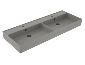 Wastafel 120 cm Edge Mat Beton Grijs dubbele wasbak met 2 kraangaten Keramiek ronde overloop