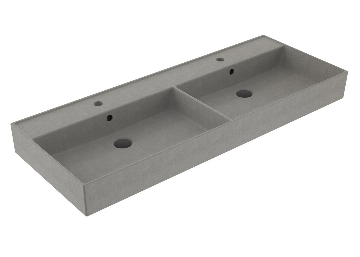Wastafel 120 cm Edge Mat Beton Grijs dubbele wasbak met 2 kraangaten K